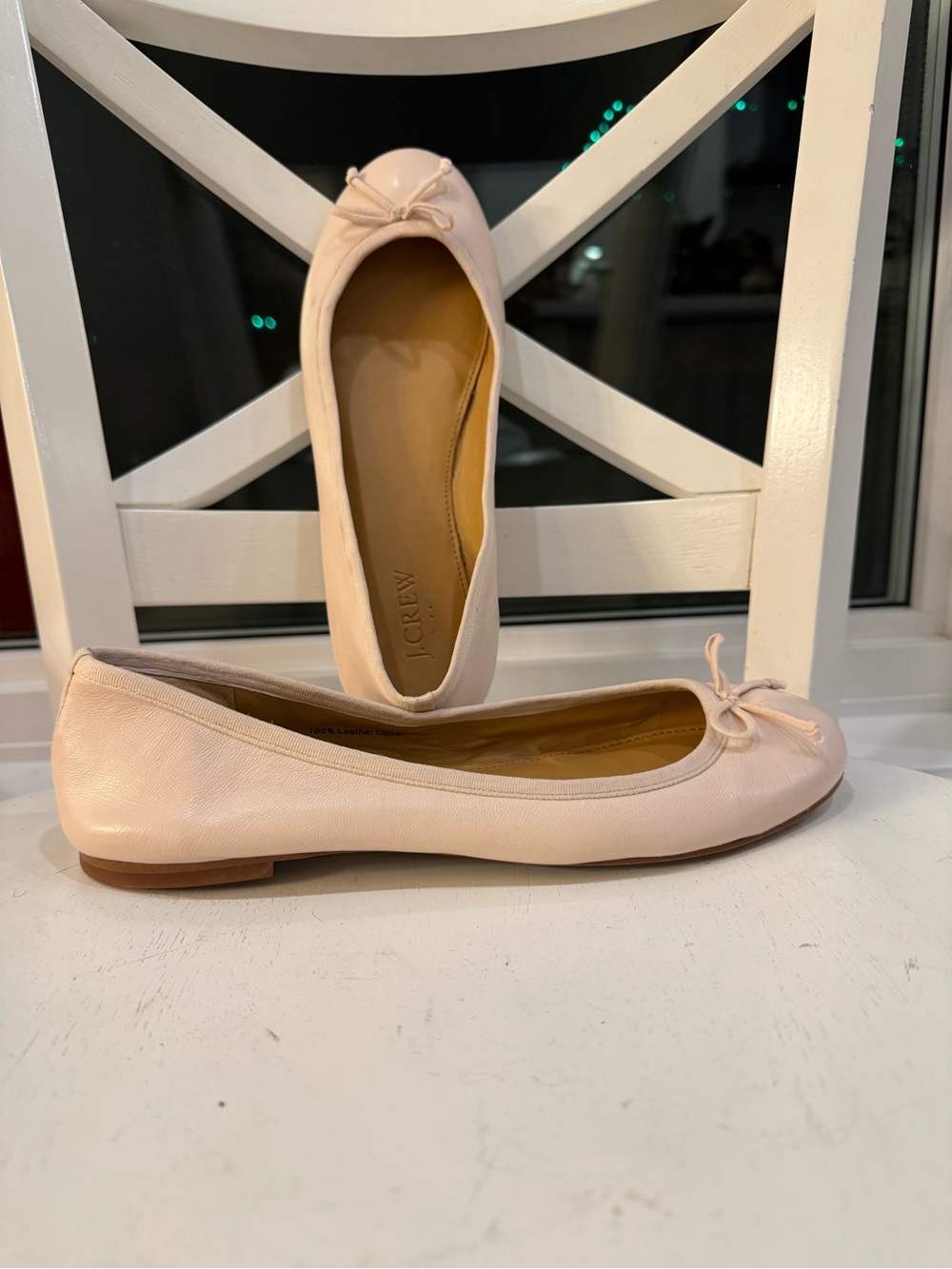 🩰 J.Crew Blush Pink Genuine Leather Ballet Flats Bow 8.5 Classic Balletcore
